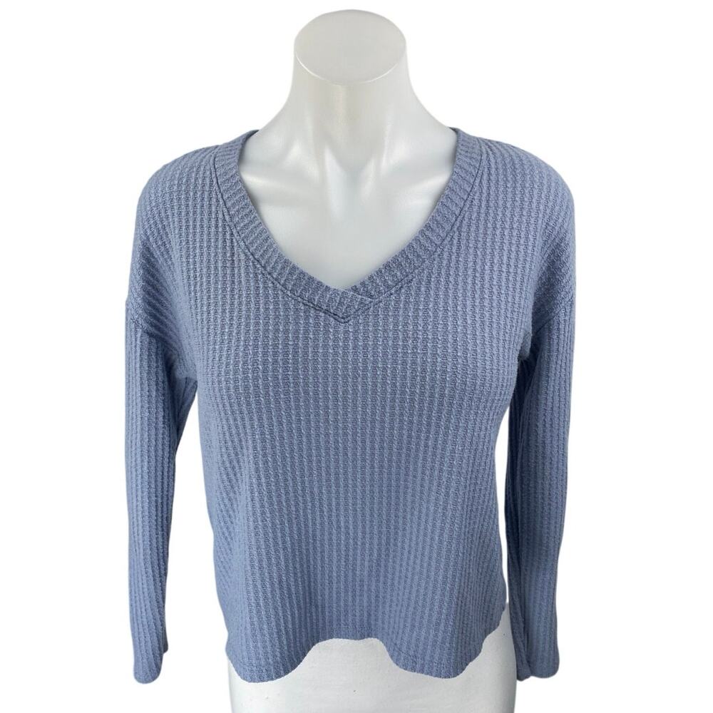 Gap Women's Blue Long Sleeve Ribbed Knit Cropped Pullover Sweater Top Size XS